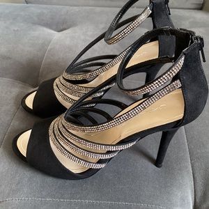 Caparros Judith Embellished Ankle Strap High-Heel Sandal Size 9.5 in Black.